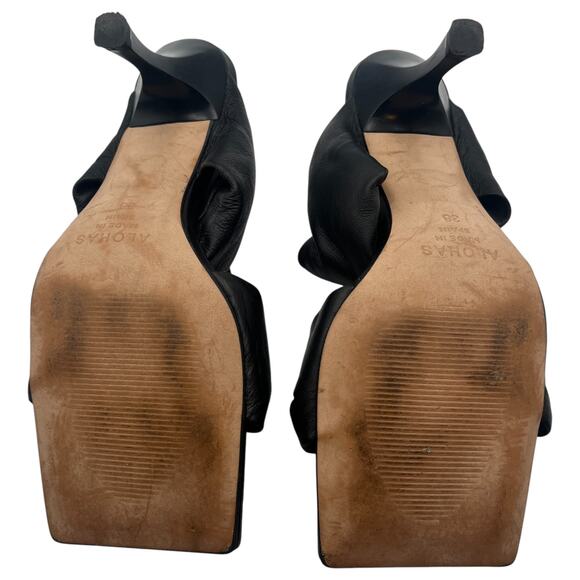 Alohas Puffy Twist Strap Leather Slip On Mules Heels Sandals Black 38 / 8 - Picture 5 of 6